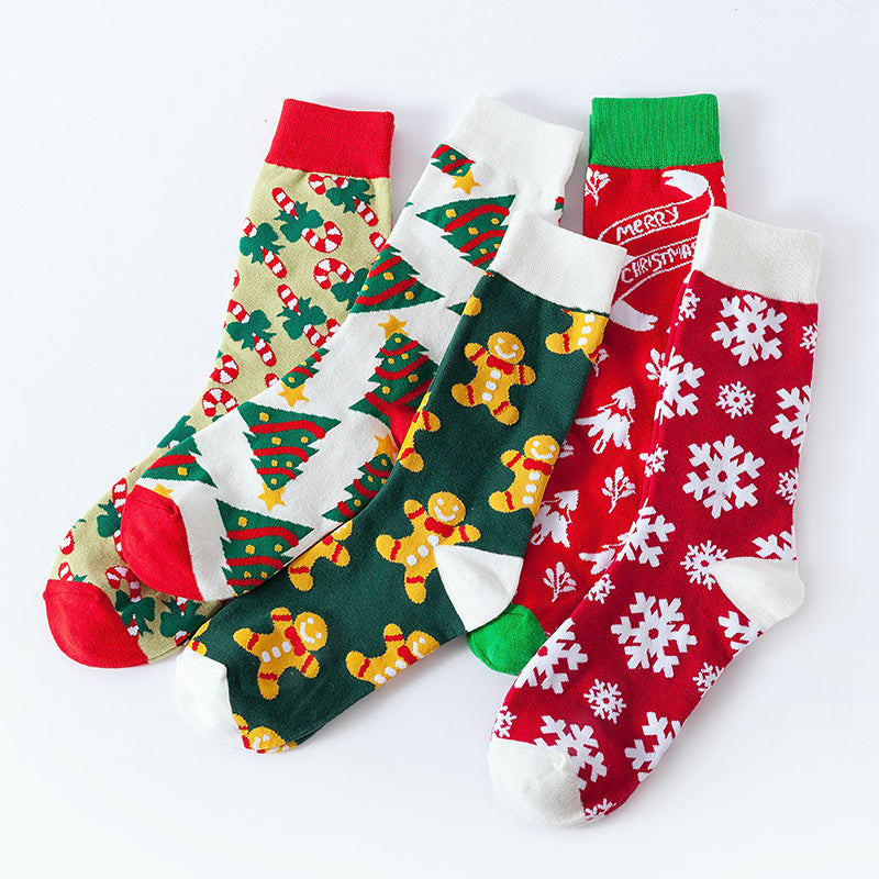 Christmas Tube Socks Women's Snowflake Christmas Tree Cotton Socks