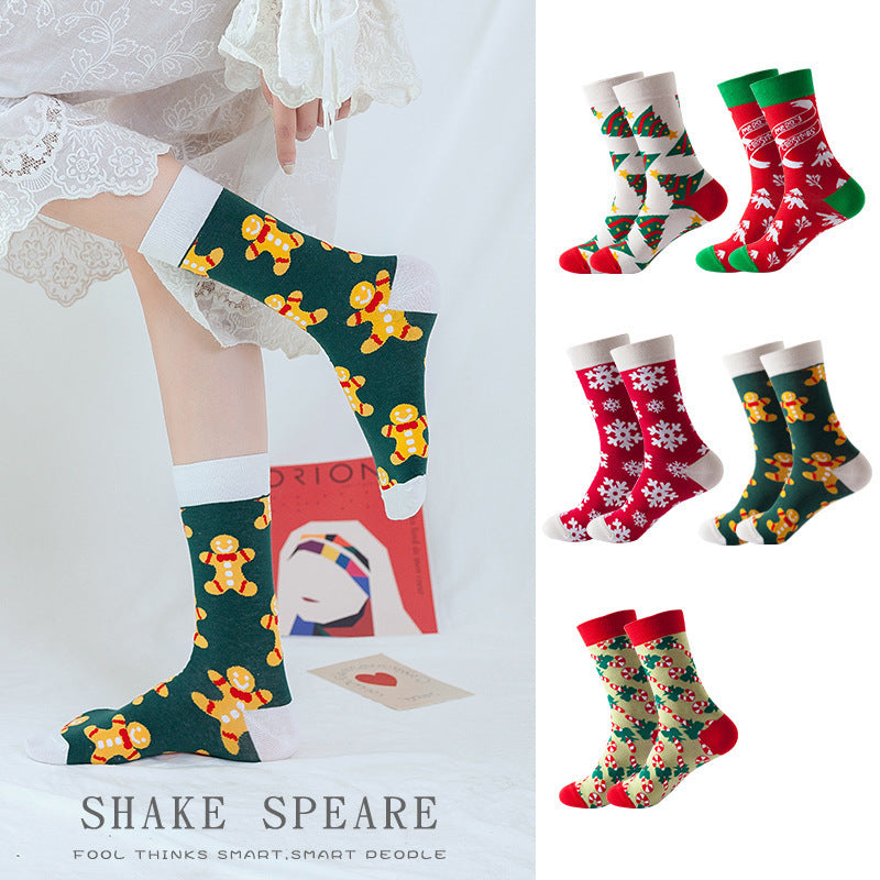 Christmas Tube Socks Women's Snowflake Christmas Tree Cotton Socks